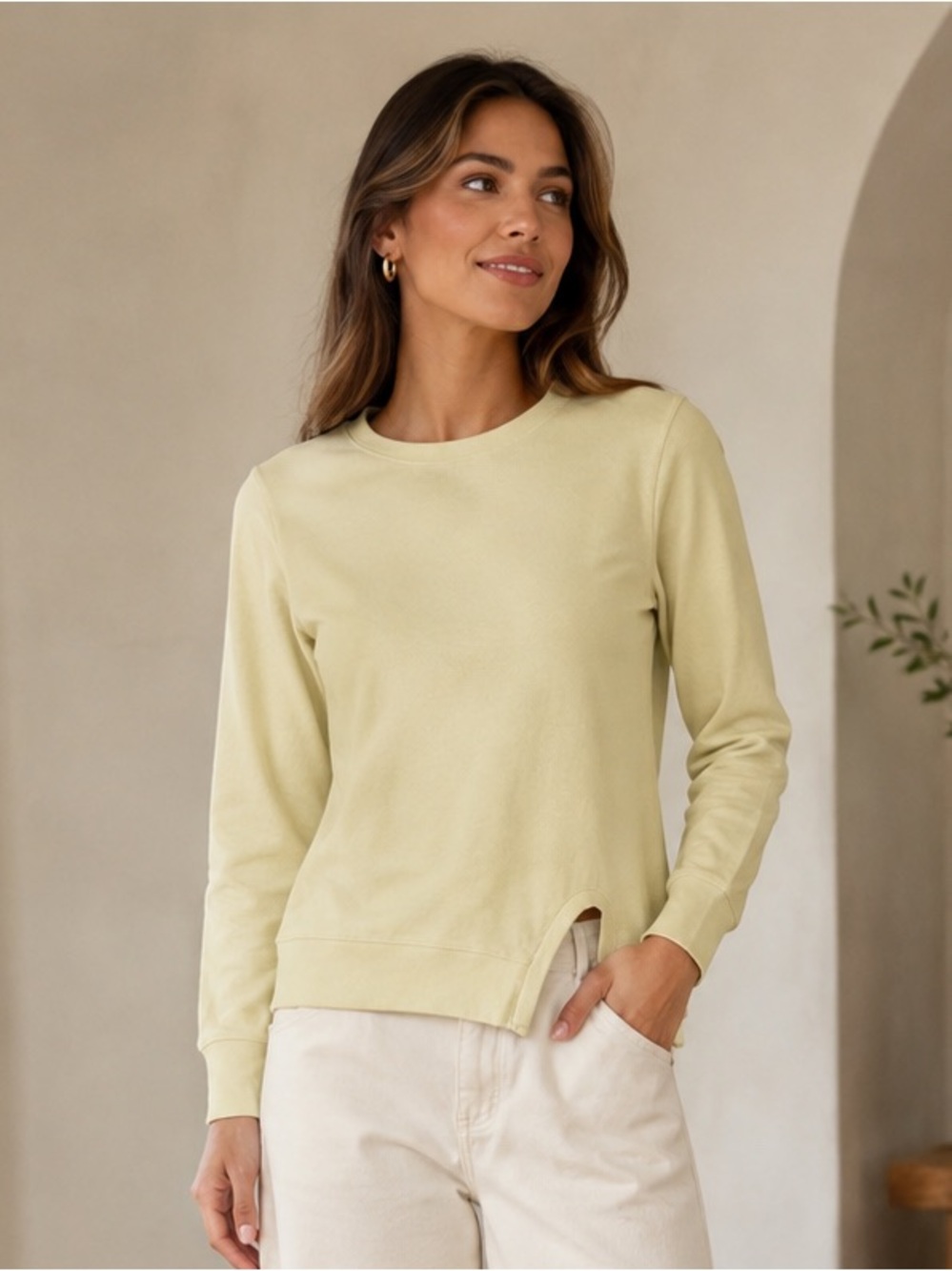 Peace Love World Crew Neck Tunic with Cutout Hem Mojito XS New A723303